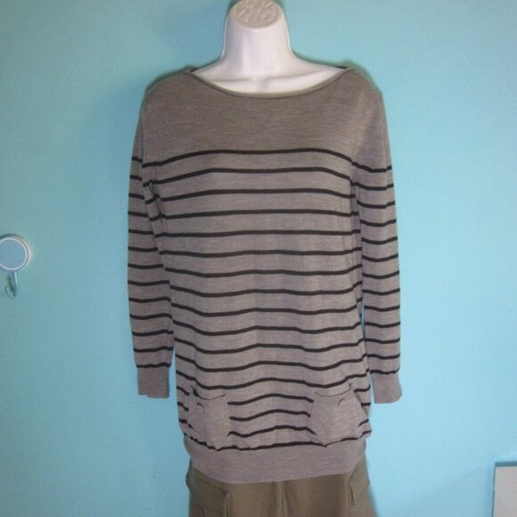 3.1 Phillip Lim Size XS Gray Striped Merino Wool Long Sleeve Pullover Sweater - Picture 1 of 10